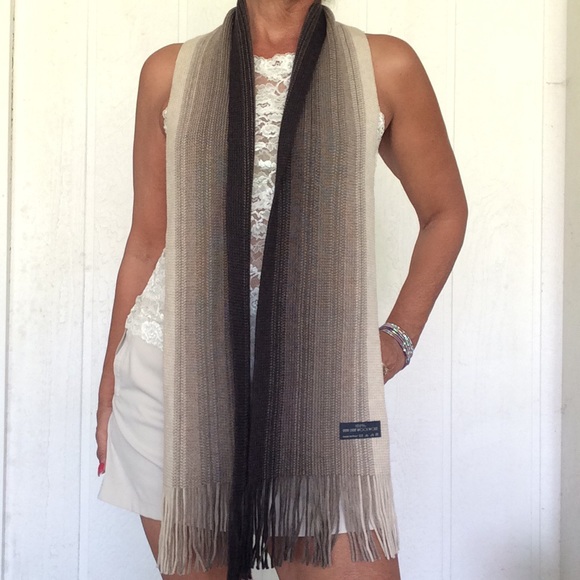 ITALIAN WOOL BROWN OMBRÉ FRINGE SCARF… - Picture 4 of 8